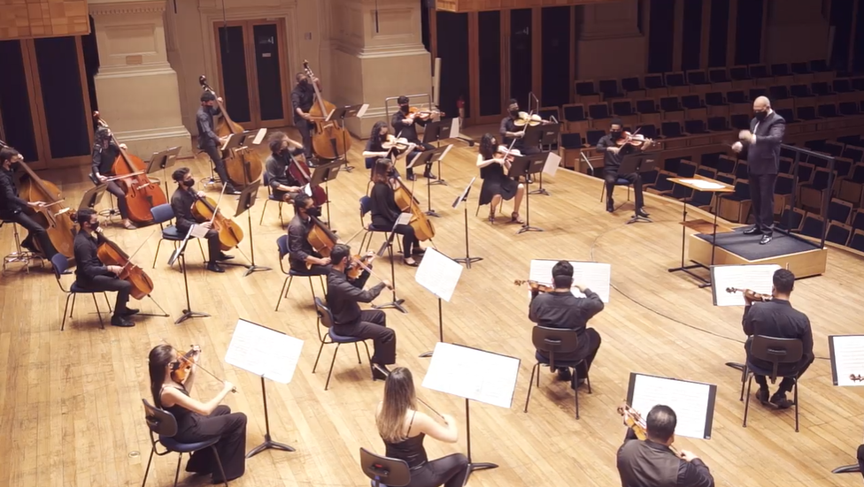 Orquestra Jovem do Estado durante gravação na Sala São Paulo [Reprodução]