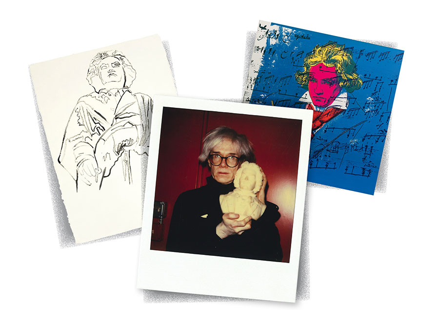 Andy Warhol, Beethoven, 1987 (Polaroid feita na Factory de Warhol; TP 41/72; tinta de polímero sintético sobre papel HMP). Obra original e direitos de imagem © 2026 The Andy Warhol Foundation for the Visual Arts, Inc. Licenciado por Artists Rights Society (ARS) (divulgação Beethoven-Haus)