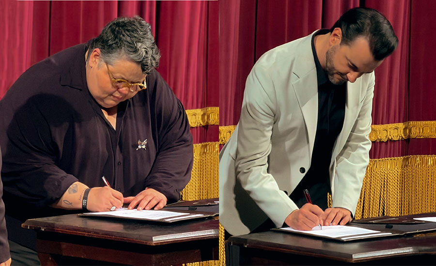 Flavio Leite e Nandressa Nuñez assinam acordo de cooperação (divulgação, Theatro da Paz)