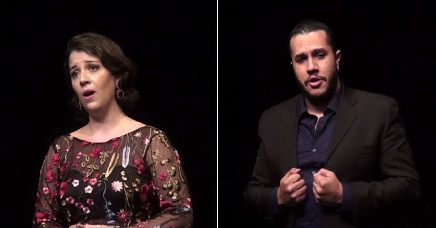 A soprano Maria Gerk e o barítono Vitor Mascarenhas durante a final do Concurso Maria Callas [Reprodução/YouTube]