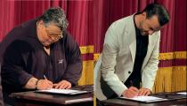 Nandressa Nuñez e Flavio Leite assinam acordo de cooperação (divulgação, Theatro da Paz)