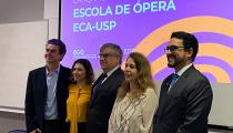 Alexandre Ficarelli, Flavia Albano, Carlos Carlotti, Clotilde Perez e Mario Videira no lançamento da Escola de Ópera (Revista CONCERTO)