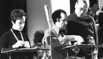 Edith Mathis, Aldo Baldin e Dietrich Fischer-Dieskau durante gravação de 'A Criação', de Haydn, com Sir Neville Marriner [Divulgação]